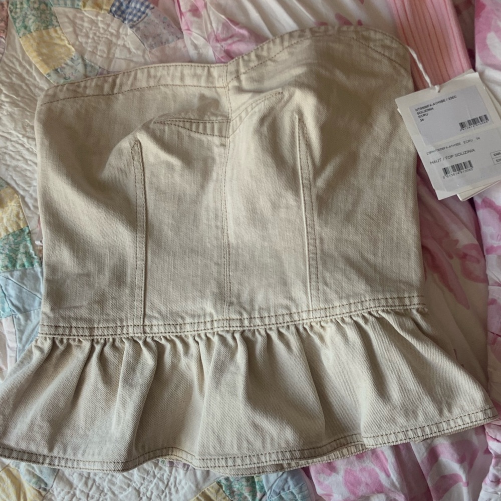 Isabel Marant Beige Strapless Denim Top